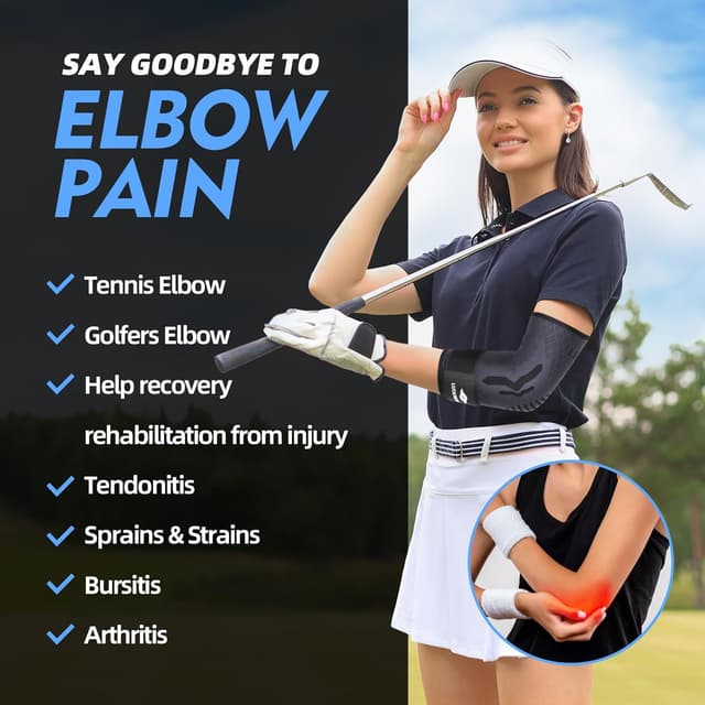 Detalle 2 de Lusenone Elbow Support with Strap (Adjustable Compression Sleeve) for Tennis/Golfers Elbow, Tendonitis & Arthritis, Size M