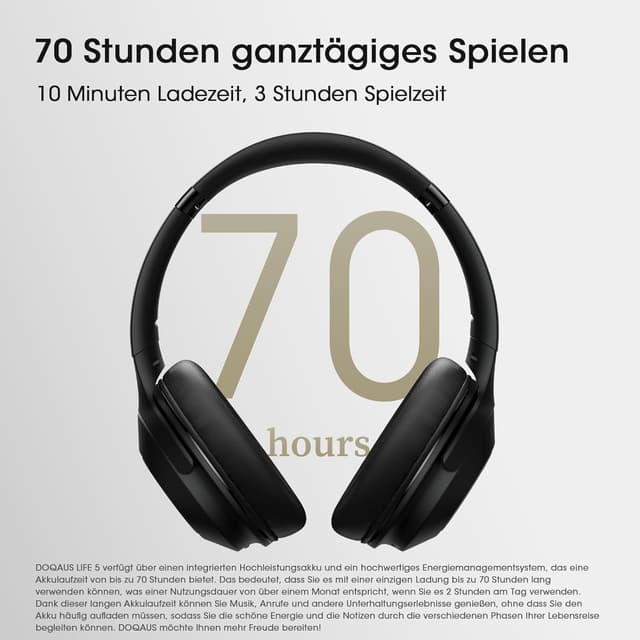 Detalle 2 de DOQAUS LIFE5 Bluetooth-Kopfhörer Over Ear (70 Std.), 3 EQ-Modi, faltbar mit Kabel und ENC-Mikrofon