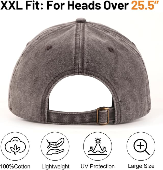 Detalle de Zylioo XL/XXL Washed Cotton Baseball Cap for Big Heads (Washed Denim Look)