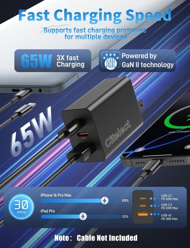 Detalle de 100W 3-Port USB C Charger Block 2-Pack