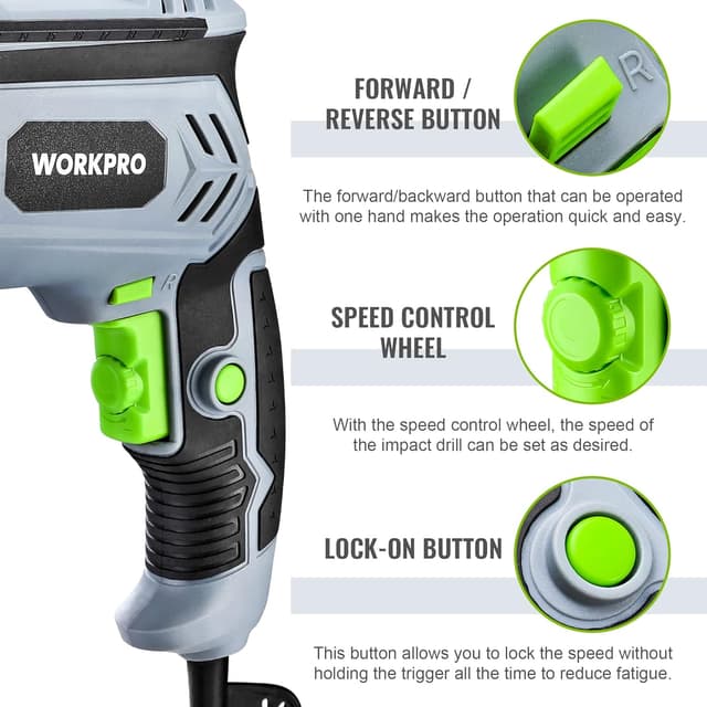 Detalle 2 de WORKPRO Trapano a Percussione 850 W con impugnatura girevole 360° (mandrino 2–13 mm)