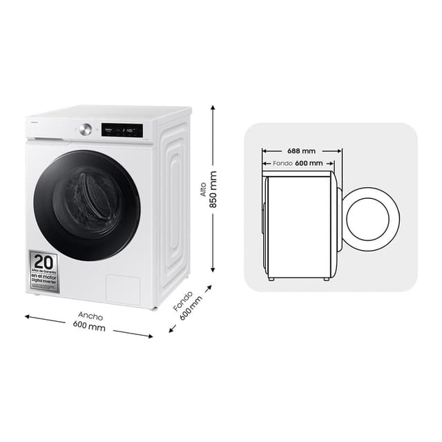 Detalle de Samsung WD11DB7B85GWU3 lavadora secadora 11 kg/6 kg con autodosificación