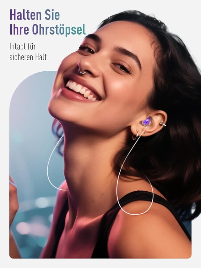 Detalle 2 de Hearprotek Music – 2 Paar Gehörschutz-Ohrstöpsel aus Silikon mit Kordel (violett) für Musiker, Festival & Arbeit