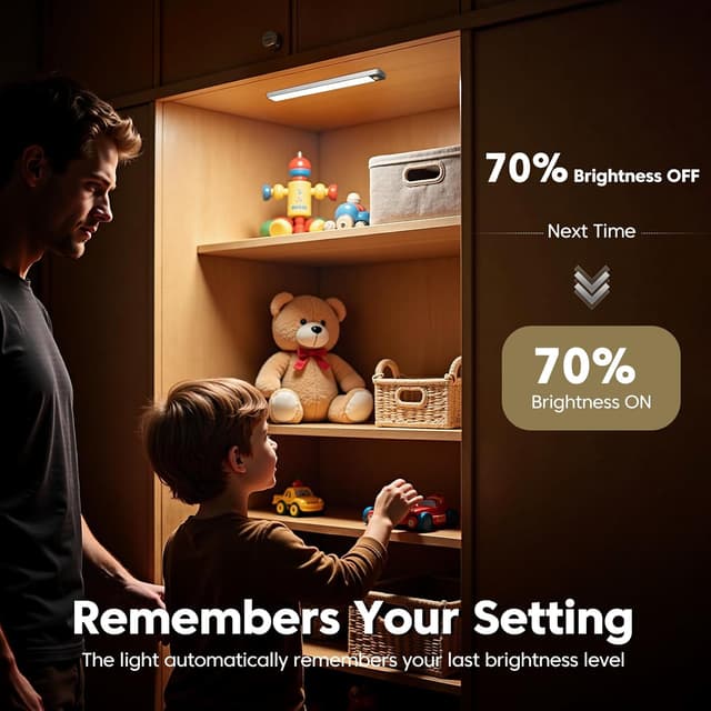 Detalle 2 de Motion Sensor Under Cupboard Kitchen Lights 20cm – 3-Colour Rechargeable LED Strip Light, Dimmable (3 Pack)