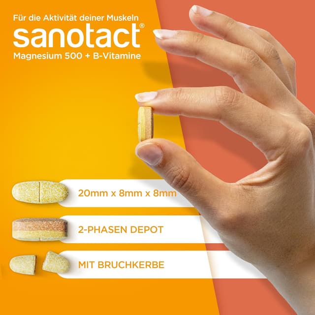 Detalle de sanotact Magnesium 500 plus B Vitamine (180 Tabletten) – hochdosiertes Magnesium für Muskeln, Nerven & Energiestoffwechsel