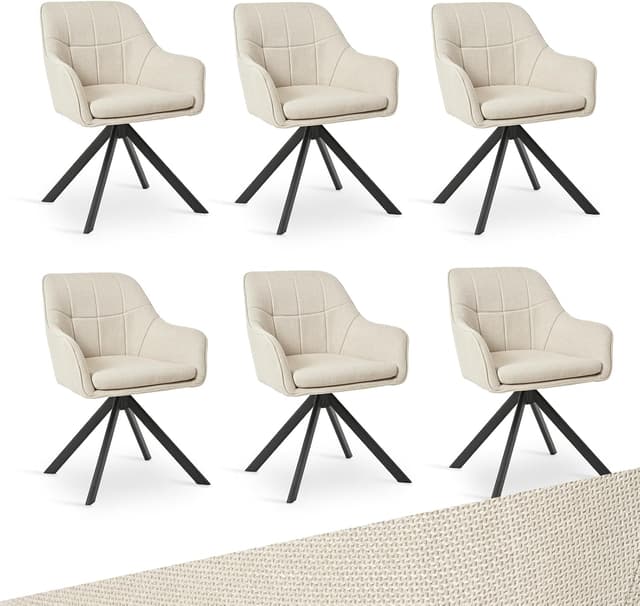 Goeurvant Drehstuhl für Esszimmer in Beige (6er-Set) mit Armlehne, drehbar