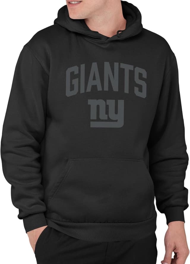 Detalle de Junk Food NFL unisex pullover hooded fleece sweatshirt (New York Giants) — Blackout logo