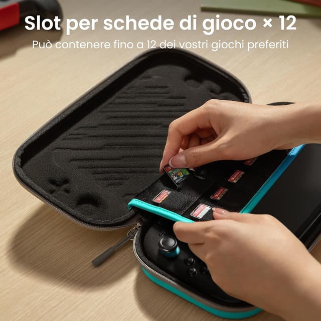 Detalle 2 de t omtoc Custodia per Nintendo Switch 2 (2025) con 12 cartucce: borsa slim da viaggio e protezione antiurto