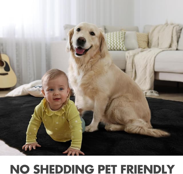 Detalle 2 de 8x10 Ft Large Shag Black Rug for Living Room and Bedroom