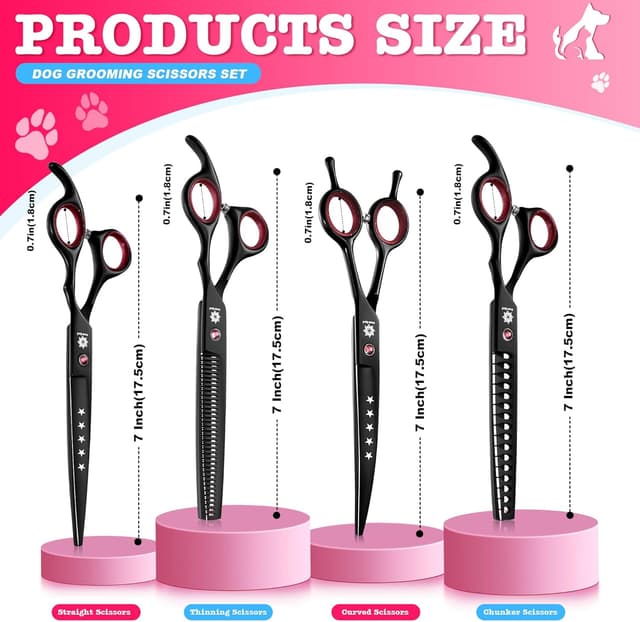Detalle 1 de Dream Reach 7" Dog Grooming Scissors Kit (6CR stainless steel, 6 in 1 set) – Pink