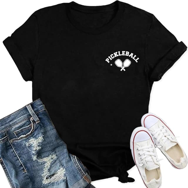 Detalle de Qskall women’s pickleball T-shirt – soft paddleball tee with racket pattern