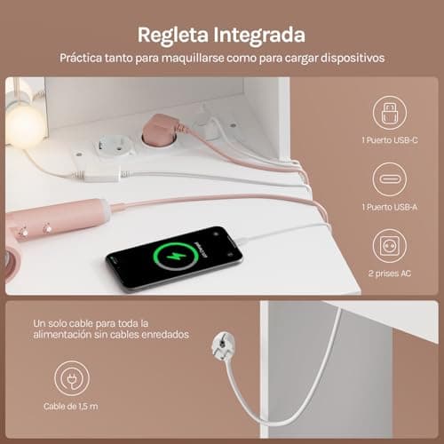 Detalle de WOLTU Tocador de Maquillaje con Luz y Espejo 💄