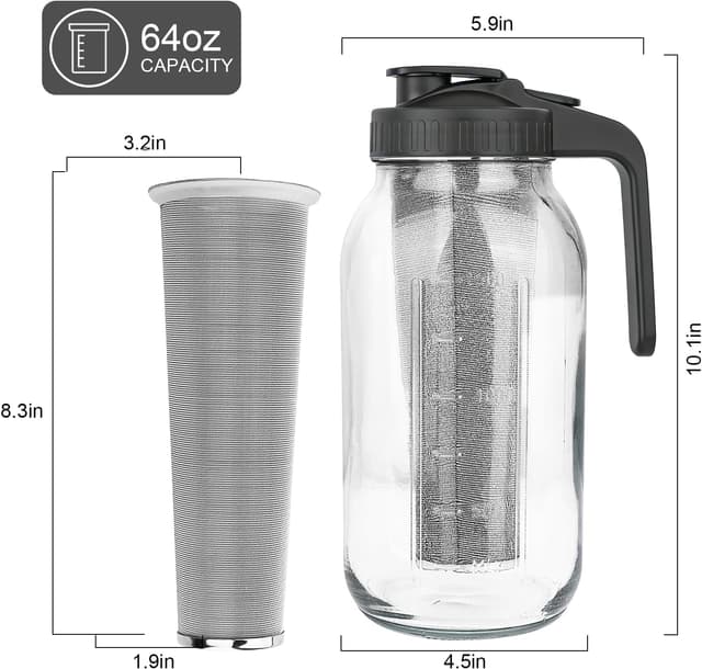 Detalle 2 de 64 oz Mason Jar Cold Brew Coffee Maker 🍶