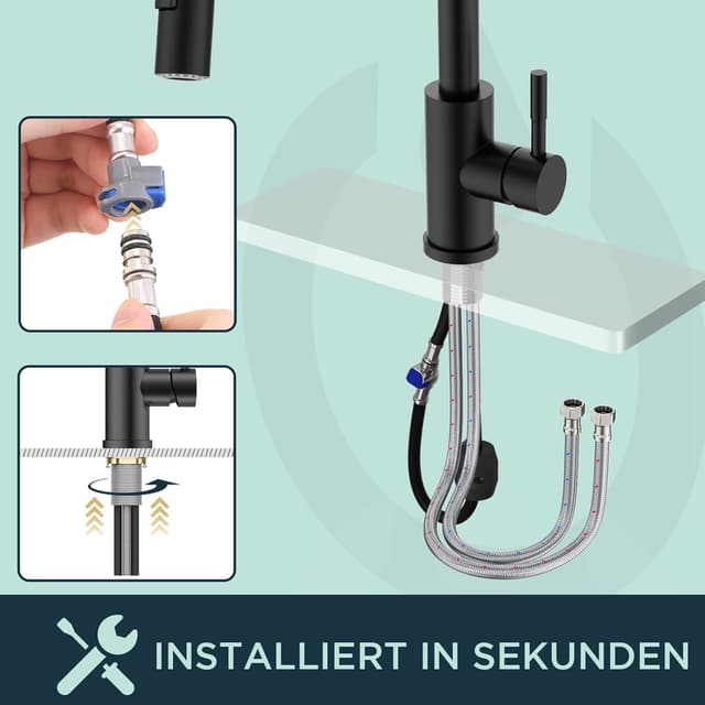 Thumbnail 4 de FORIOUS Wasserhahn Küche Schwarz Hoher Bogen 26"