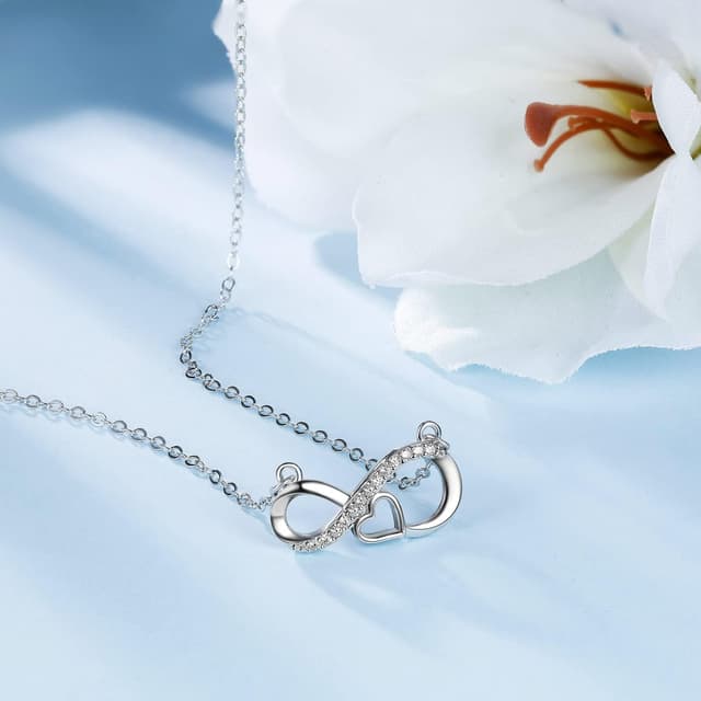 Detalle de Viwind Damen Kette aus 925 Sterling Silber mit Unendlichkeit & Herz Anhänger