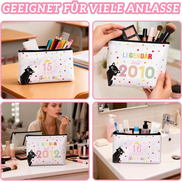 Thumbnail 6 de TUZELIYA 2026 Originelle 13 Jahre Mädchen Geschenk-Set mit 2 Kosmetiktaschen, faltbarem Spiegel & Socken (4-teilig)