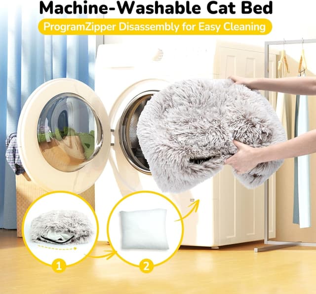 Detalle 2 de Igloo Cat and Dog Bed (Large Indoor Tent) – 2-in-1 Anti-slip Trundle with Carry Handle and Washable Cushion, Light Brown