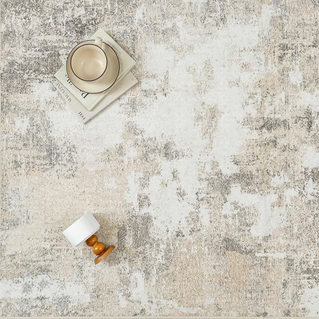 Thumbnail 6 de PureCozy Beige abstrakter Kurzflor Teppich für Wohnzimmer & Schlafzimmer, rutschfest, waschbar (200x300 cm)