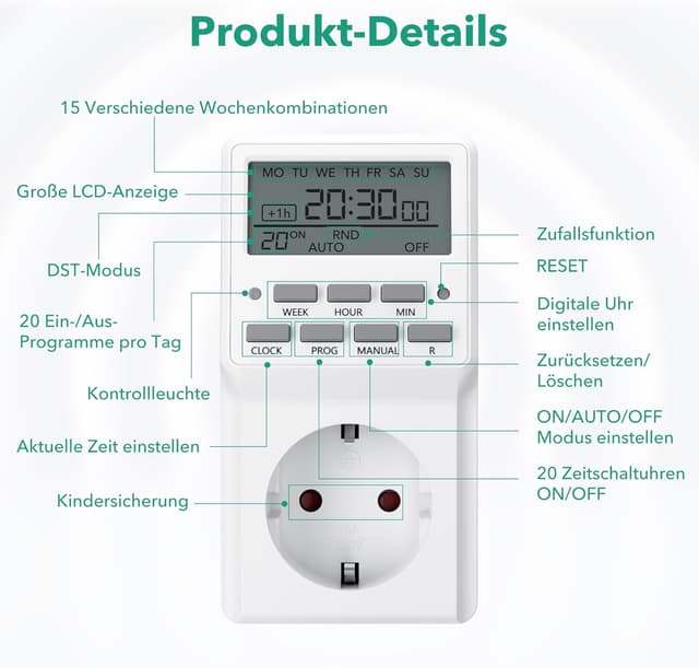 Thumbnail 5 de HBN Wochenzeitschaltuhr 20 Schaltprogramme bis 3680 W