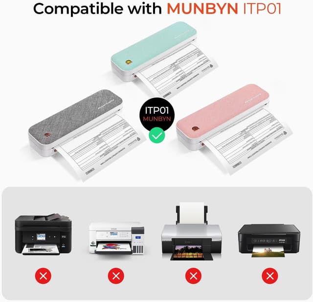 Detalle de MUNBYN Thermopapier A4 für ITP01/ITP04 – 2 Rollen Thermodruckerpapier (210 x 297 mm), weiß