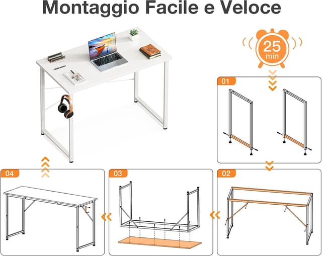 Detalle de ODK Scrivania Ufficio 80x40 cm Bianca, piccola scrivania da computer per ambienti domestici