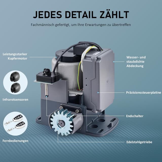 Detalle de CO-Z Schiebetorantrieb 280 W mit Fernbedienung – Toröffner für Schiebetore bis 600 kg oder 12 m
