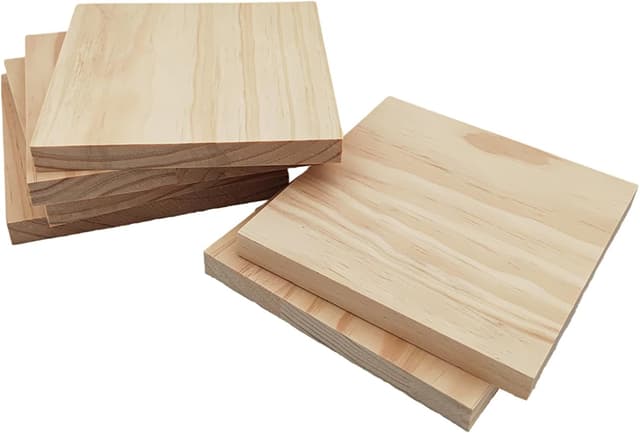 Detalle de Unlackierte quadratische Holzblöcke zum Basteln (15 x 15 x 1,5 cm) aus Kiefernholz, 6 Stück – blanke Holzquadrate für DIY