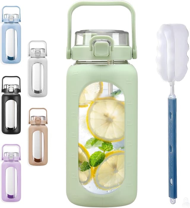 Detalle de BLUEGO 2000ml Glas-Trinkflasche mit Strohhalm 📗