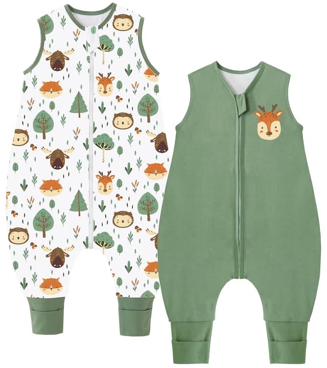 Detalle de Chilsuessy Schlafsack mit Füßen 80 cm Grün Waldtiere