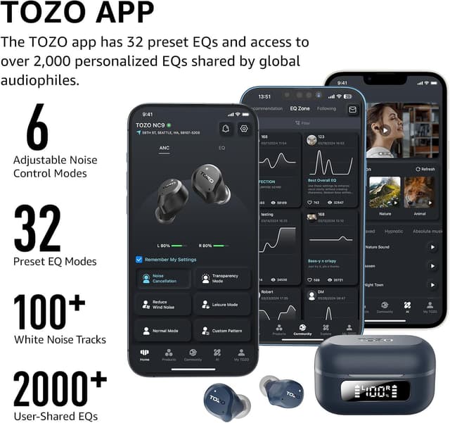 Thumbnail 5 de TOZO NC9 Bluetooth In-Ear mit Hybrid-ANC (bis 45 dB), 6 Mikrofone ENC und bis zu 60 Std. Akku