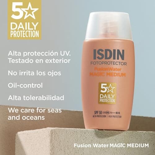 Thumbnail 5 de ISDIN Fusion Water MAGIC Medium SPF 50 Protector Solar Facial de Uso Diario Ultraligero con Color Tono de Piel Unificado con Efecto Buena Cara 50ml