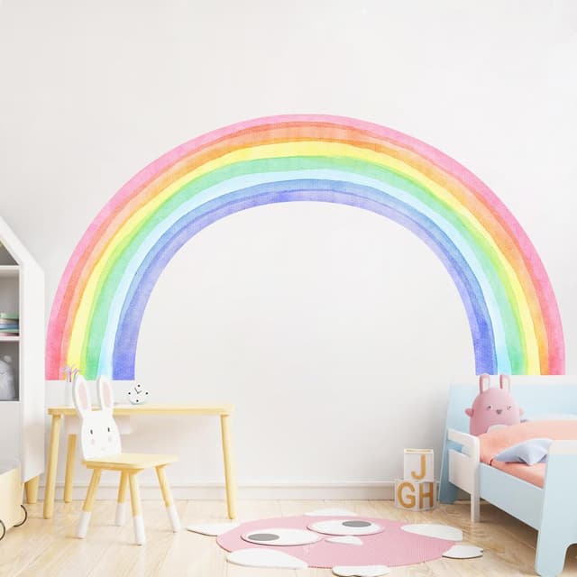 Detalle de Large Rainbow Wall Stickers (83" x 43") Watercolor Half Rainbow Vinyl Peel and Stick Mural