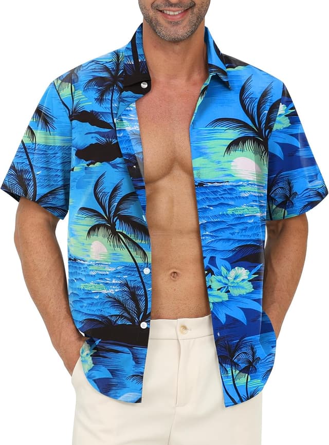 Detalle de Gavliuu Hawaii Hemd Herren (Kurzarm) – Casual Freizeit Blumenmuster