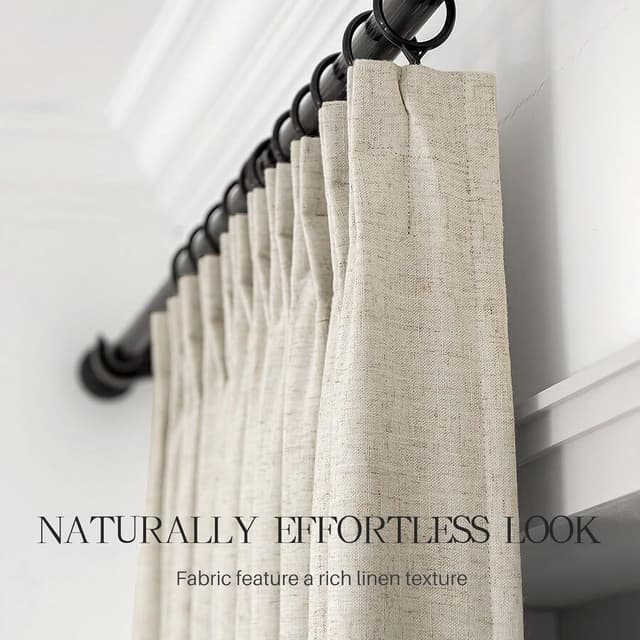 Detalle 2 de Pinch Pleated Blackout Linen Curtains (95" Long, 2 Panels) — 100% Blackout Thermal Room Darkening Drapes