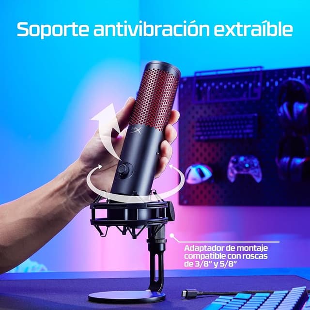 Detalle 1 de HyperX Quadcast 2 micrófono USB para streaming 🎤