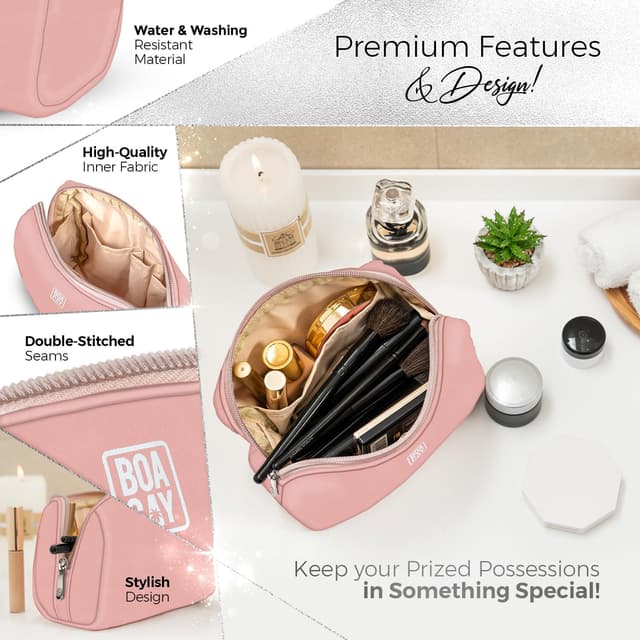Detalle de BOACAY Small Makeup Bag travel cosmetic pouch (18 x 9.5 x 13cm) with compartments