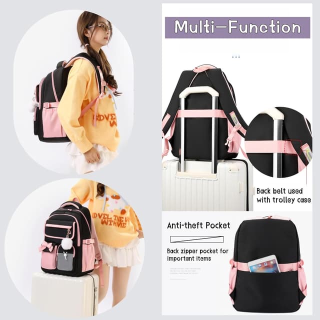 Detalle 1 de Bansusu Kids Backpack for Girls – Multi-pocket school bag with laptop pouch (28 L)