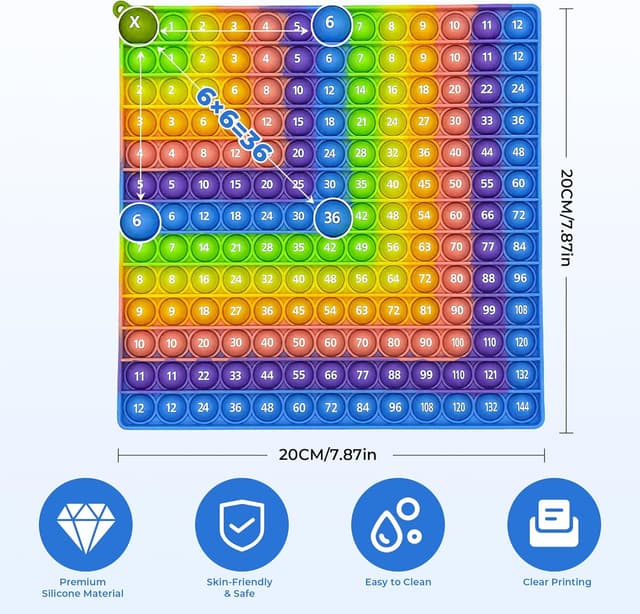 Detalle 2 de Briocht 12x12 Multiplication Pop Fidget Toy Maths Chart (Blue, right-angled side)