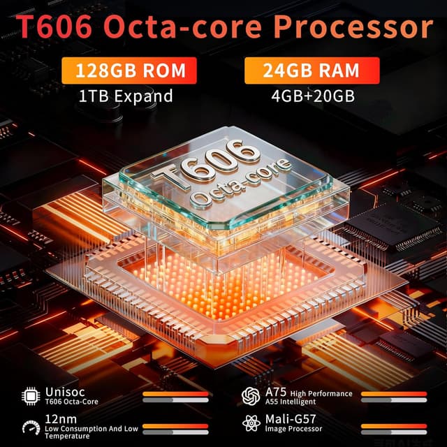 Detalle de 10-Inch Android 15 Tablet with Keyboard, 5G WiFi, Bluetooth 5.0, 24GB (4+20) RAM, 128GB ROM (Up to 1TB) and Stylus