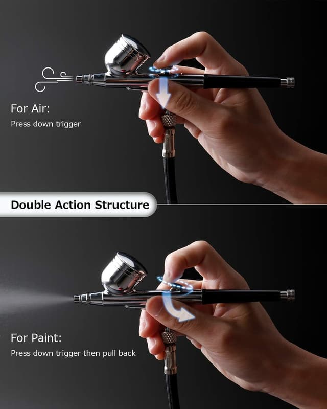 Detalle 2 de Oasser Dual Action Airbrush Compressor Kit with Rechargeable 1000mAh Battery (0.3mm nozzle, 3 pressure modes)
