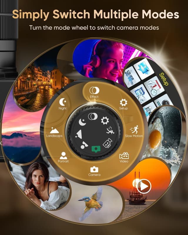 Thumbnail 6 de 4K Digital Camera for Photography with WiFi, 64MP Autofocus & 3" Flip Screen (16X Zoom) – Black