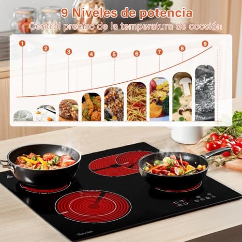 Detalle de TOPWISH Topwish placa vitrocerámica encastrable de 60 cm y 4 fuegos con doble zona y temporizador