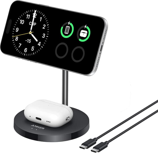 Detalle de Anker MagGo 2-in-1 Wireless Charging Station (MagSafe compatible) with Qi2 15W stand