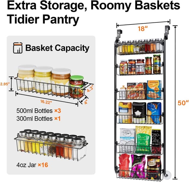 Detalle de Delamu Over the Door Pantry Organizer 6-tier