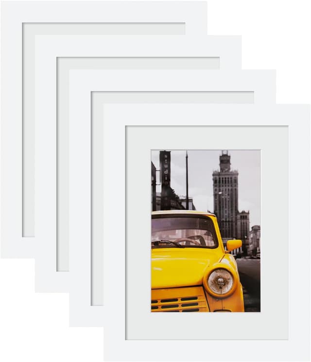 Detalle de EGOFINE 9x7 inch Photo Frames White Set of 4 (Solid Wood) for Table Top and Wall Mounting