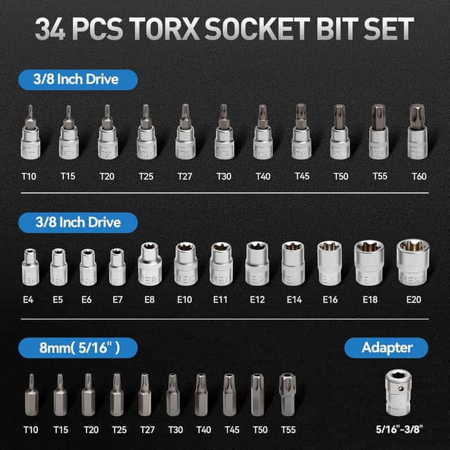 Detalle 2 de 34-Piece Torx Star Bit Socket Set 3/8-inch