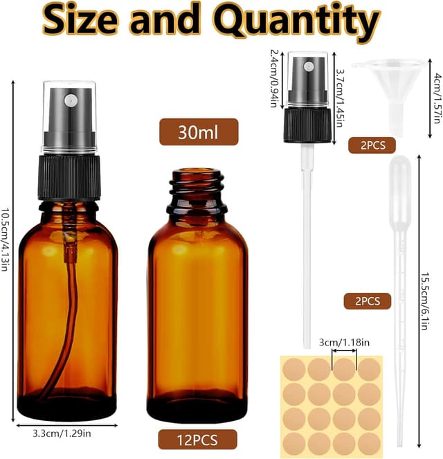 Detalle 2 de 30 ml amber glass mist bottles, 12 pack