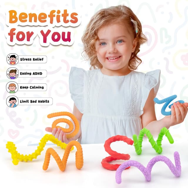 Detalle de ddLUCK Fidget Toys Silicone Sensory Sticks (Textured Calming Sticks) — 6 Pack for Kids 3+ & Adults