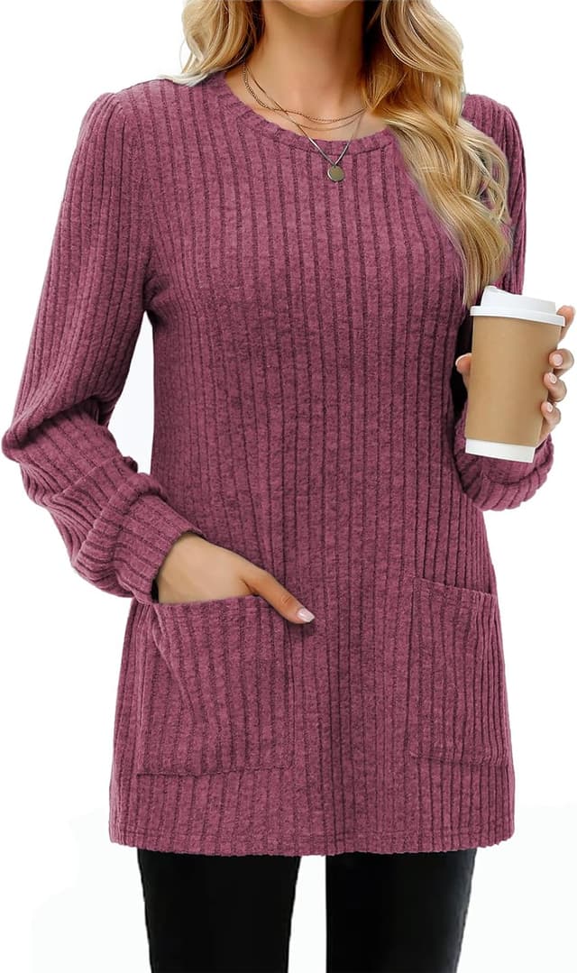 Detalle de Tanmolo Damen leichter Pullover im Tunika-Look mit Rundhals und Taschen