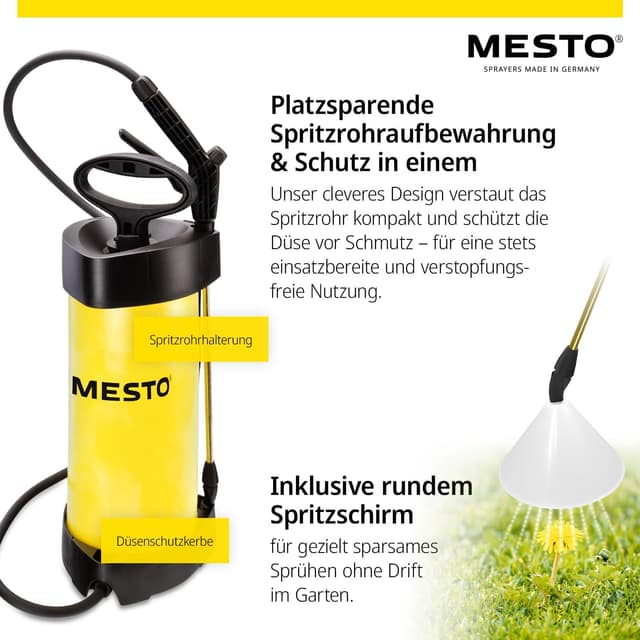 Detalle 2 de Mesto FLORI M Drucksprühgerät 5L Set inkl. runder Spritzschirm – Drucksprüher bis 3 bar für Haus & Garten
